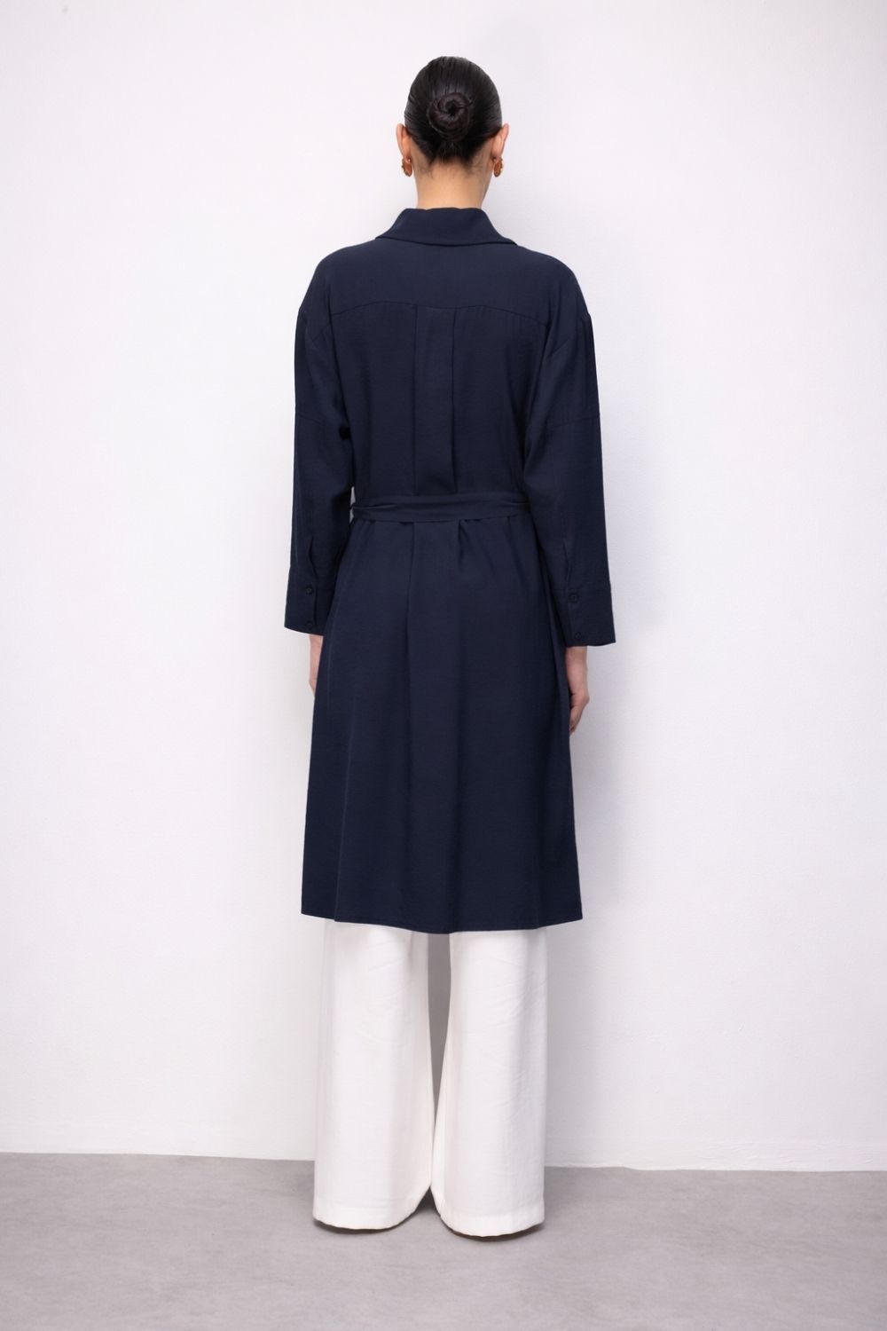 Mizalle Tencel Karışımlı Uzun Lacivert Tunik - Mizalle