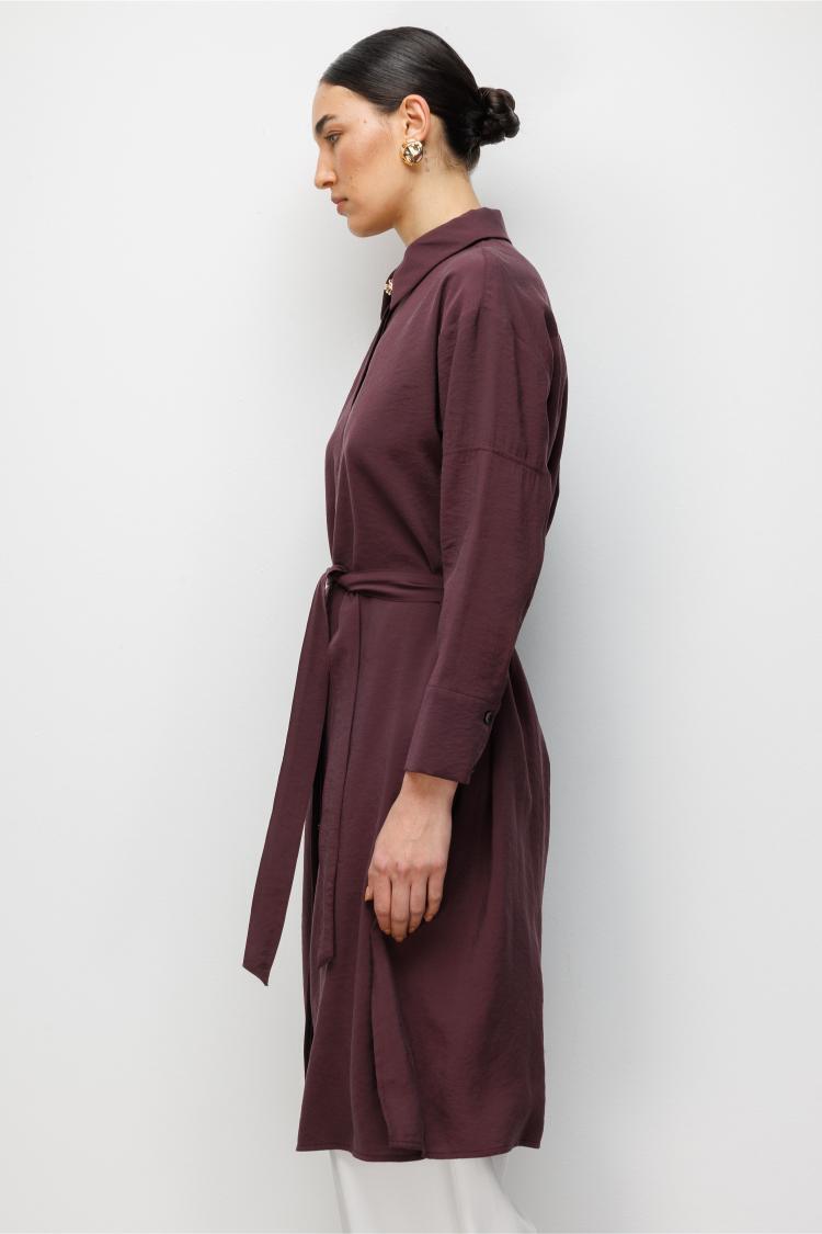 Mizalle Tencel Karışımlı Uzun Mürdüm Rengi Tunik - 3