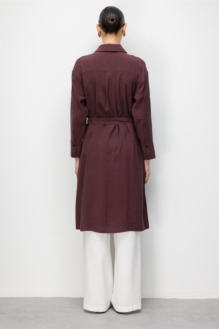 Mizalle Tencel Karışımlı Uzun Mürdüm Rengi Tunik - Mizalle