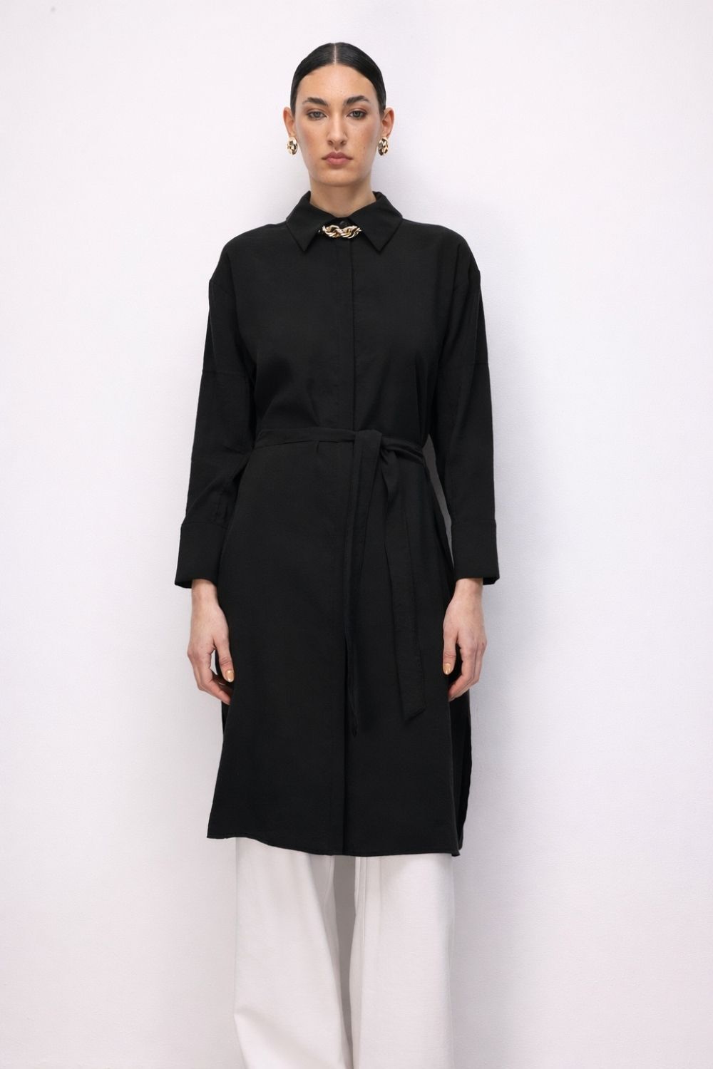 Mizalle Tencel Karışımlı Uzun Siyah Tunik - 2