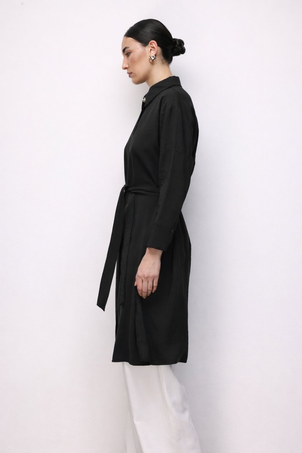 Mizalle Tencel Karışımlı Uzun Siyah Tunik - 3