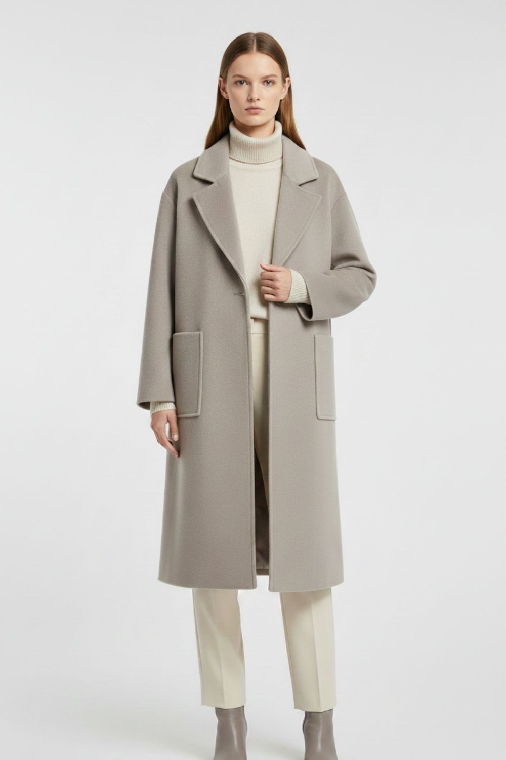 Mizalle Torba Cepli Premium Yün Karışımlı Vizon Rengi Kaban - 1