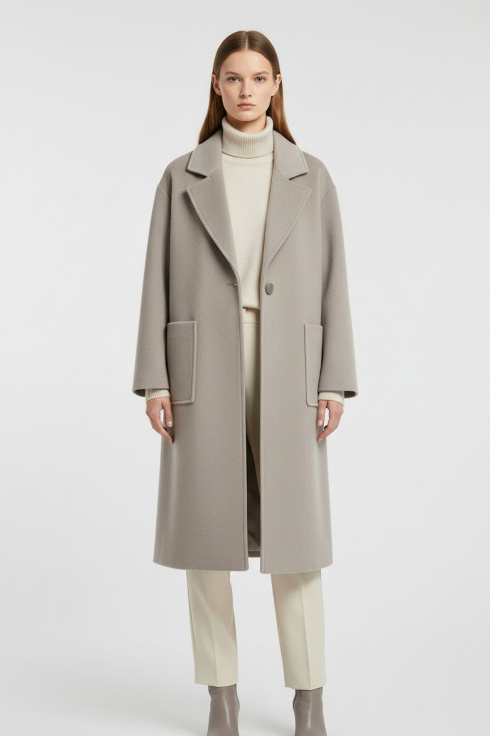 Mizalle Torba Cepli Premium Yün Karışımlı Vizon Rengi Kaban - Mizalle