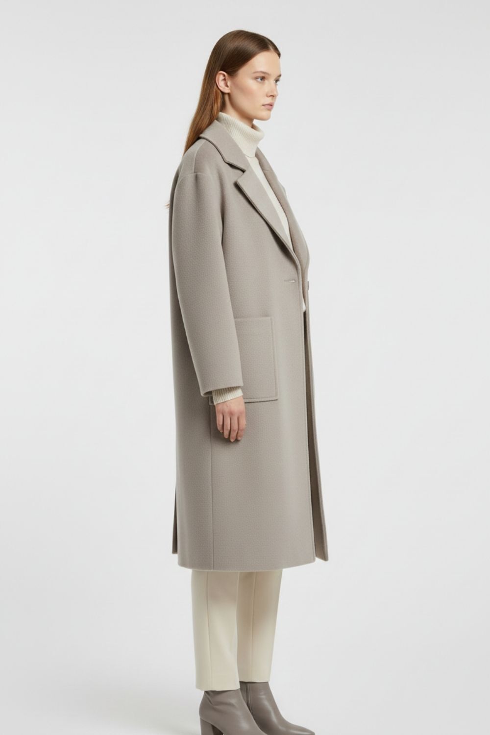 Mizalle Torba Cepli Premium Yün Karışımlı Vizon Rengi Kaban - 3