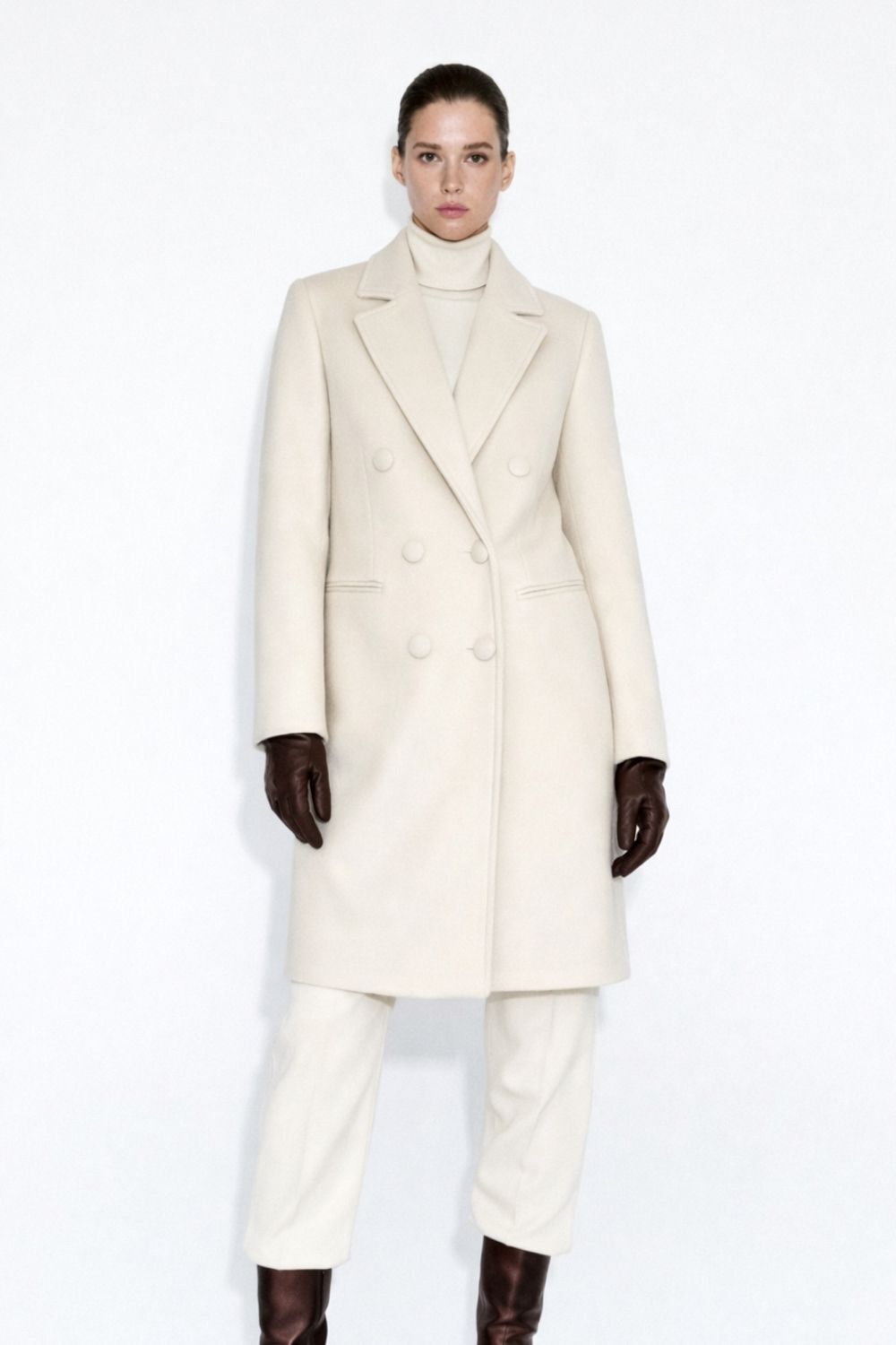 Mizalle Torba Cepli Premium Yün Karışımlı Vizon Rengi Kaban - Mizalle