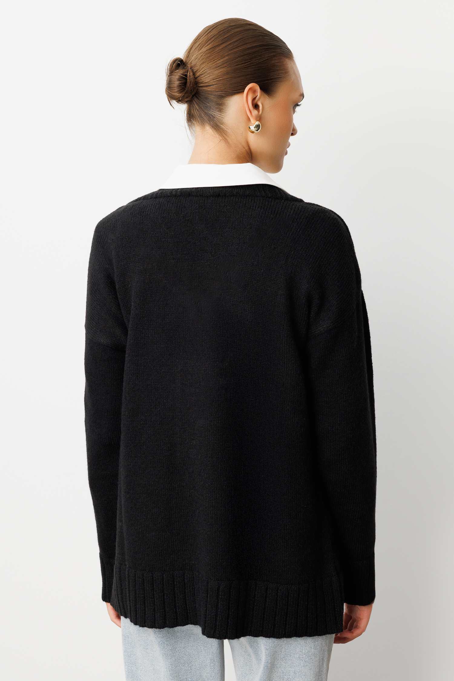 Mizalle V Yaka Oversize Siyah Triko Kazak Mizalle V Yaka Oversize Siyah Triko Kazak