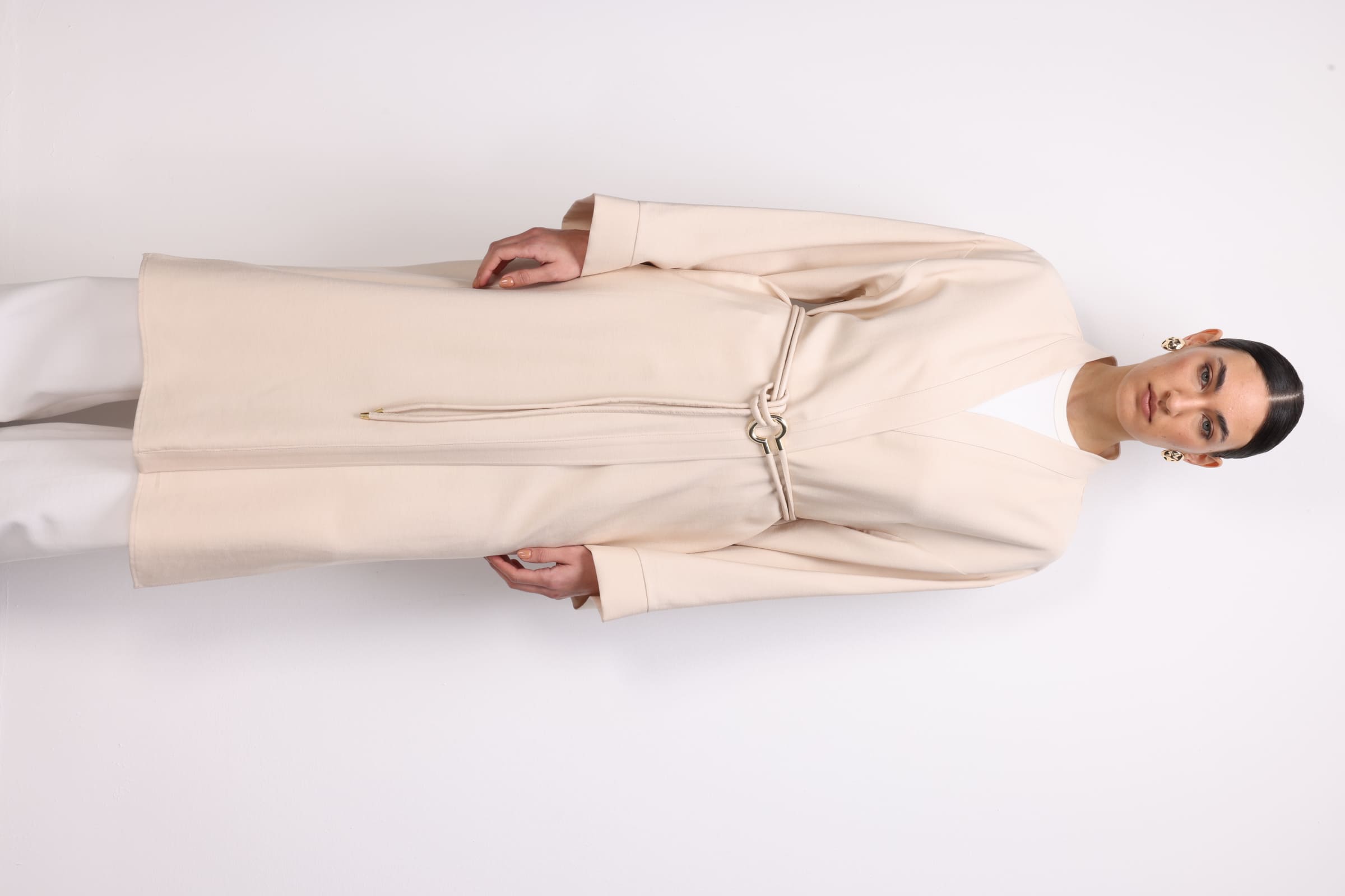 Mizalle Viskoz Kemerli Bej Rengi Kimono - Mizalle