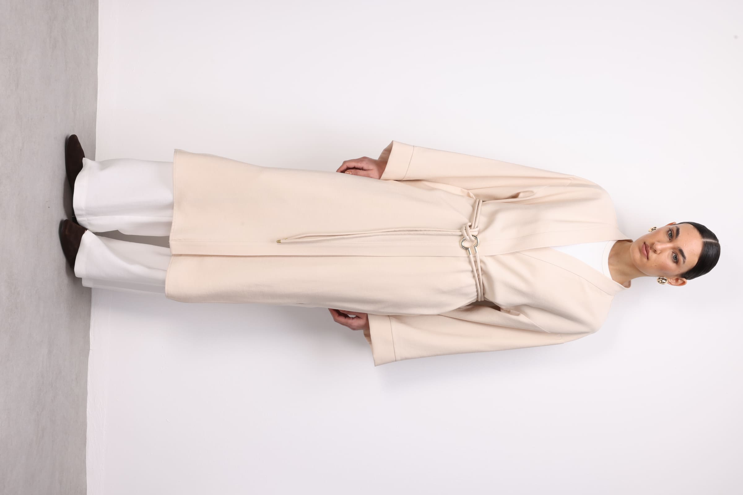 Mizalle Viskoz Kemerli Bej Rengi Kimono - Mizalle