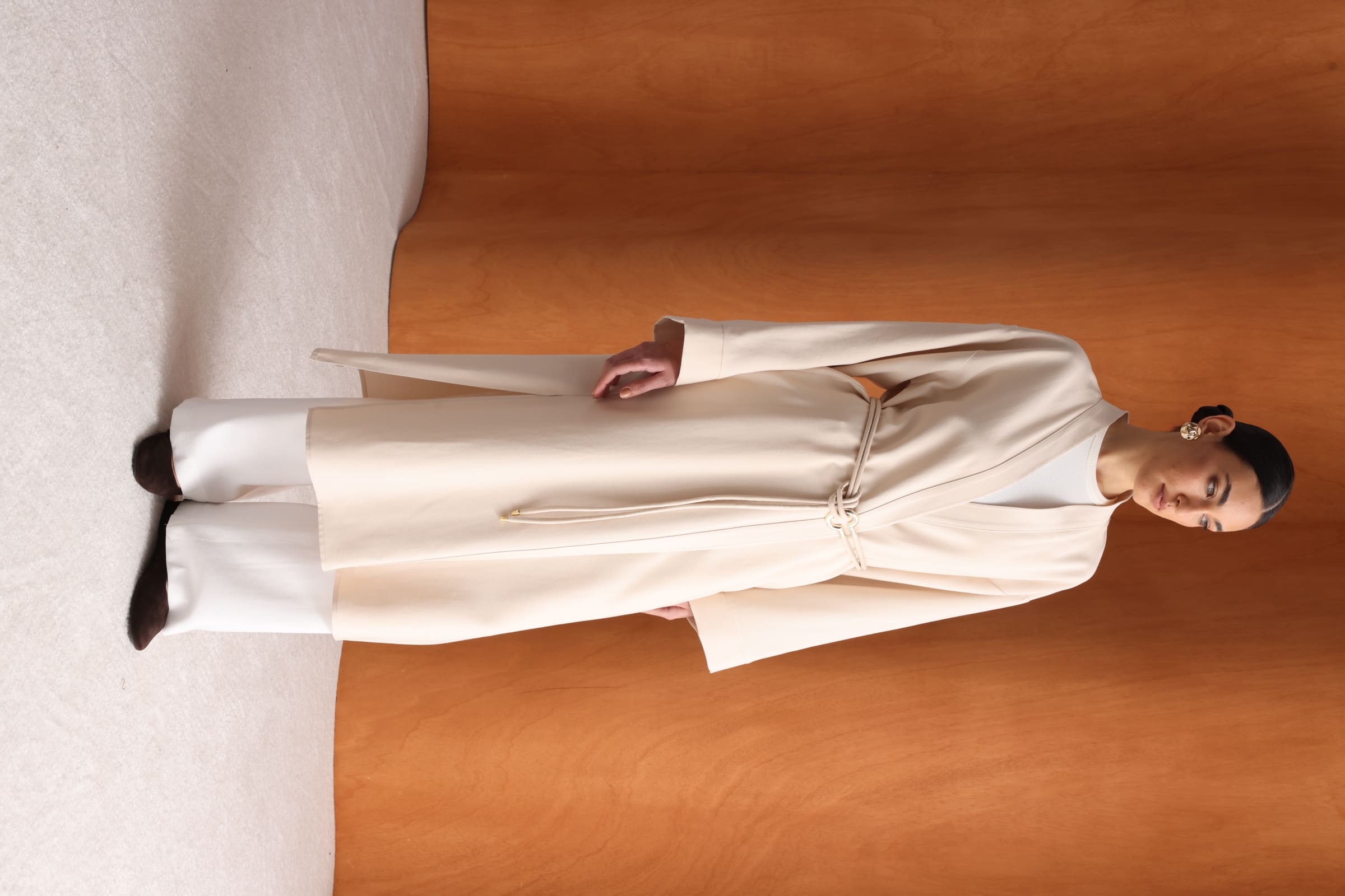 Mizalle Viskoz Kemerli Bej Rengi Kimono - Mizalle