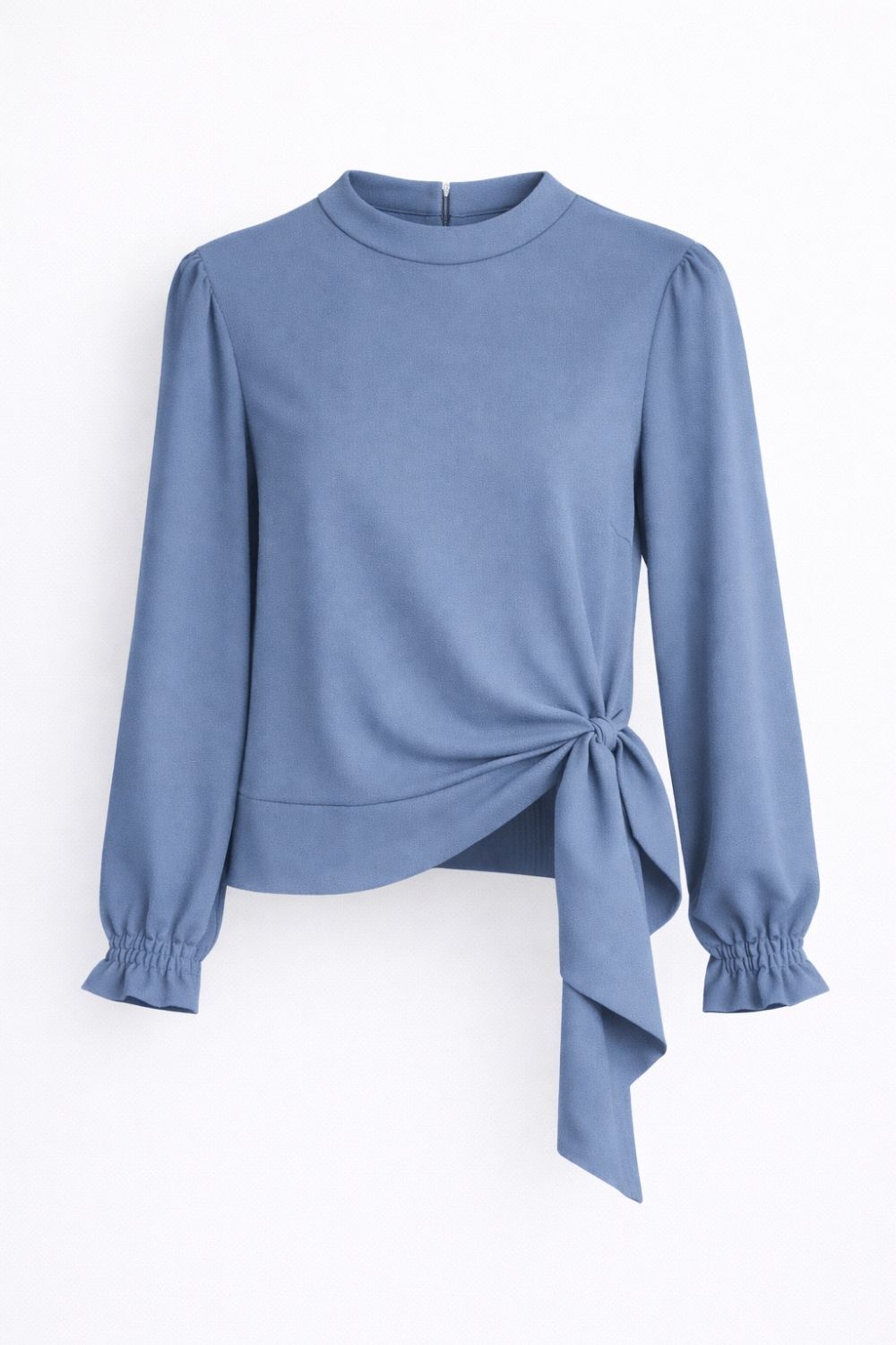 Mizalle Yan Bağlı İndigo Mavi Krep Bluz - 4