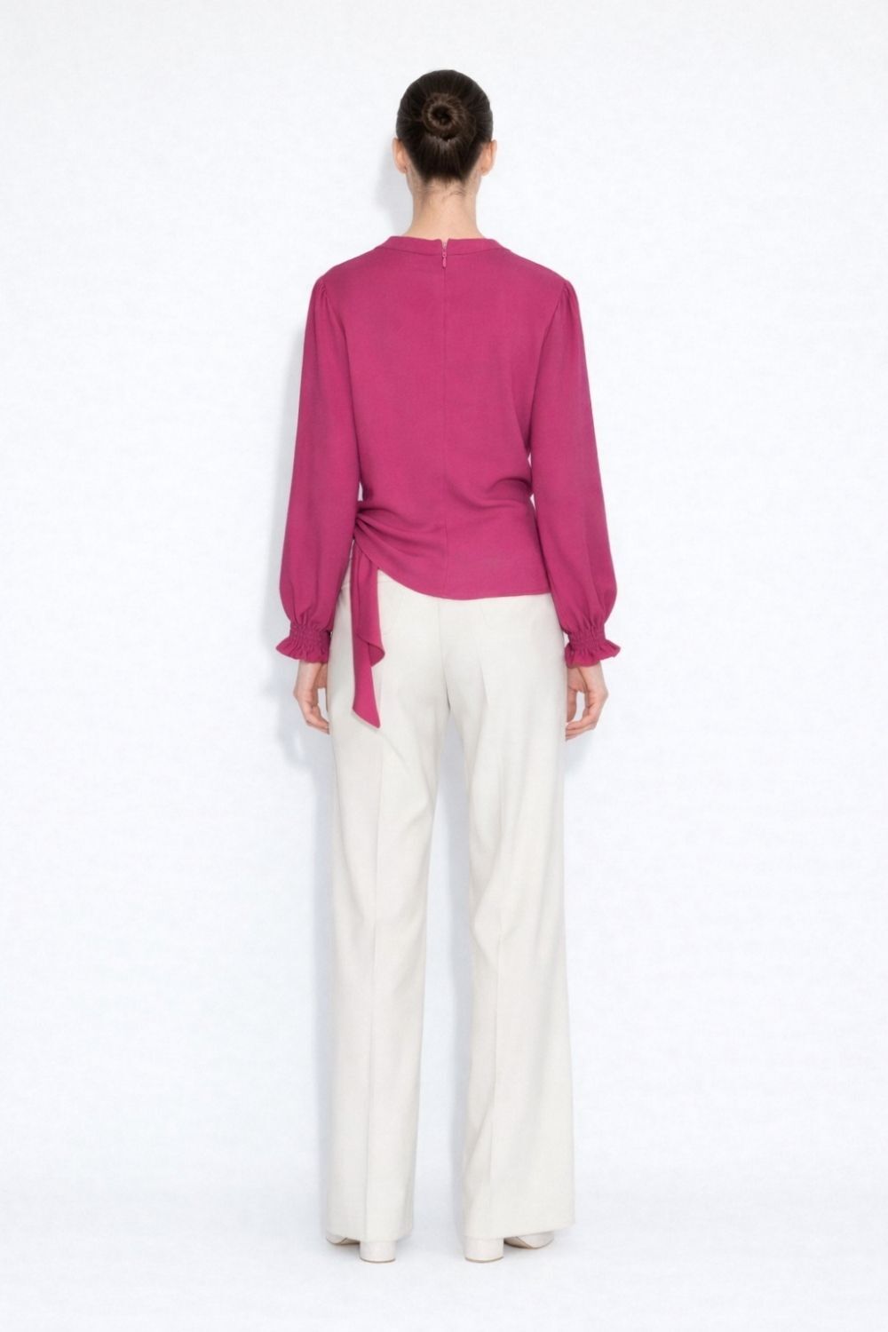 Mizalle Yan Bağlı Mürdüm Rengi Krep Bluz - 4