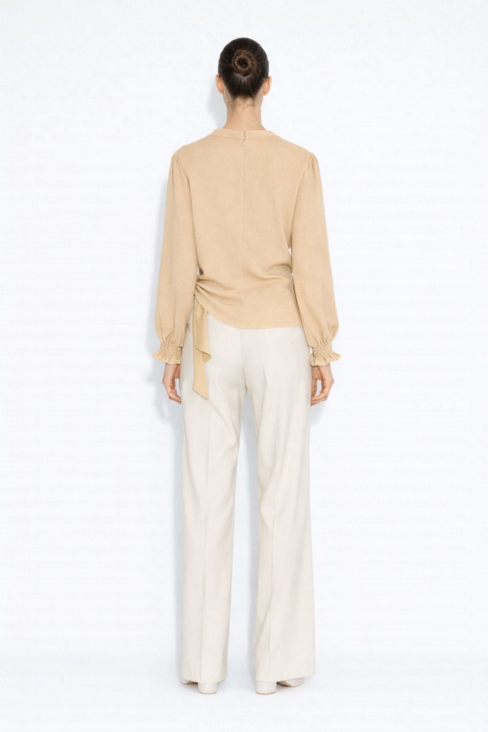 Mizalle Yan Bağlı Vizon Rengi Krep Bluz - 3