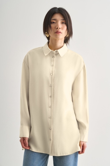 Mizalle - Mizalle Yan Düğme Detaylı Premium Modal Ekru Tunik Mizalle - Mizalle Yan Düğme Detaylı Premium Modal Ekru Tunik