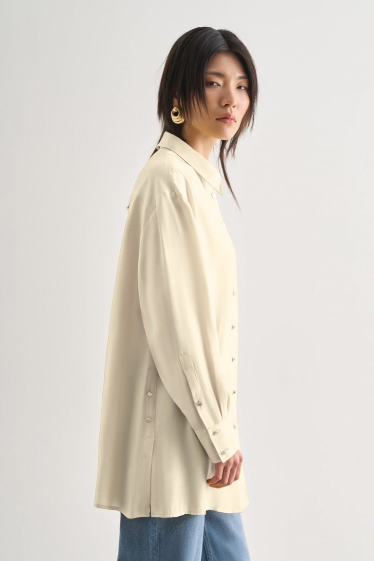 Mizalle Yan Düğme Detaylı Premium Modal Ekru Tunik - Mizalle