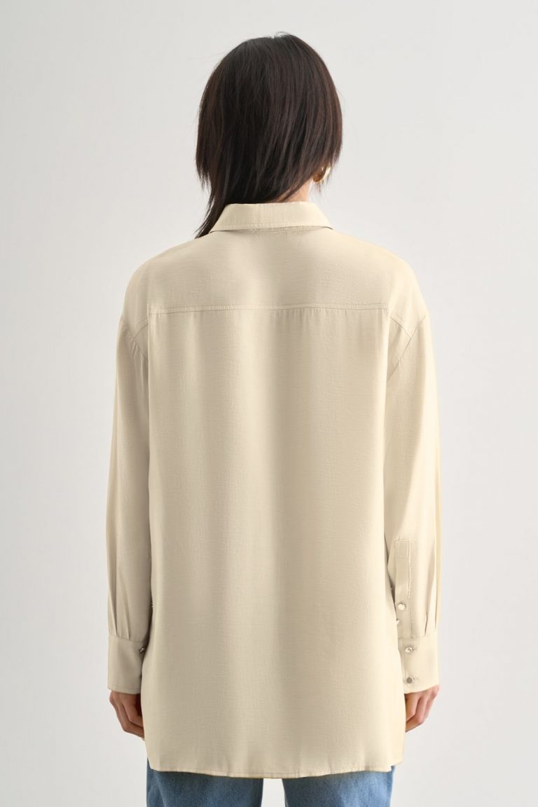 Mizalle Yan Düğme Detaylı Premium Modal Ekru Tunik - Mizalle