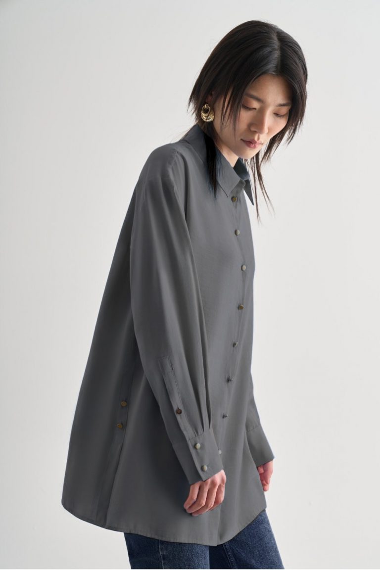 Mizalle Yan Düğme Detaylı Premium Modal Gri Tunik - Mizalle