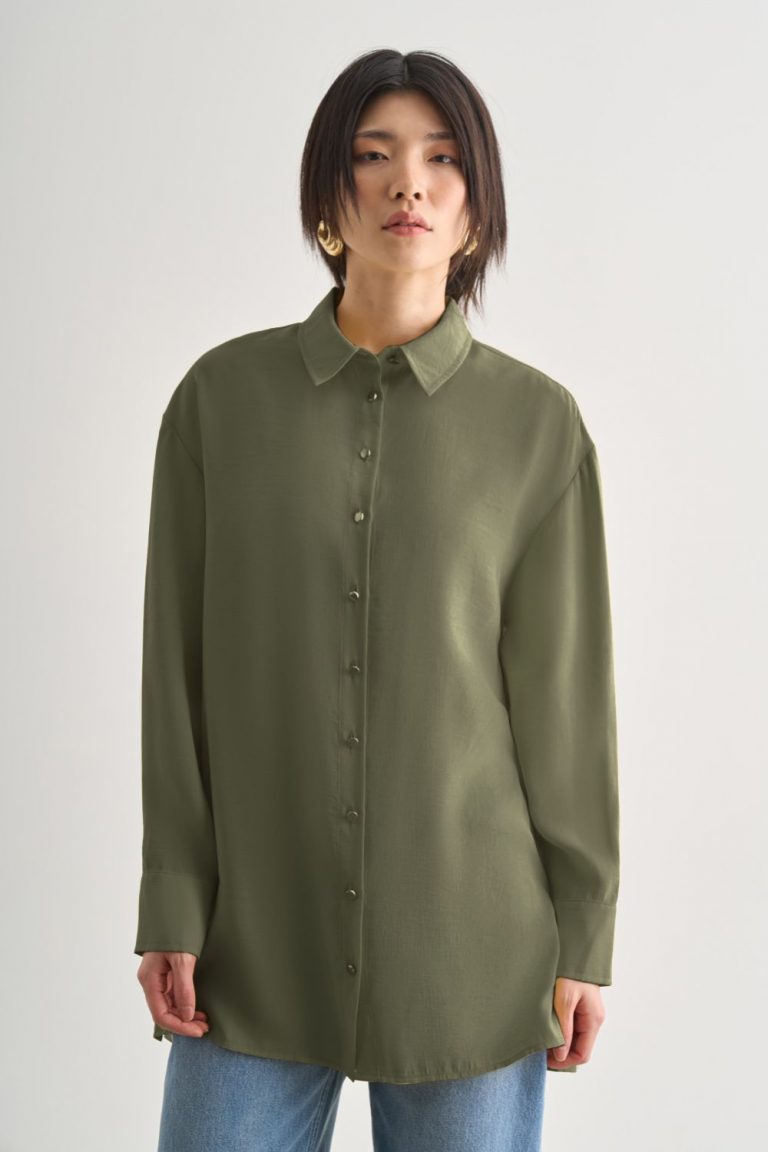 Mizalle Yan Düğme Detaylı Premium Modal Haki Tunik - Mizalle