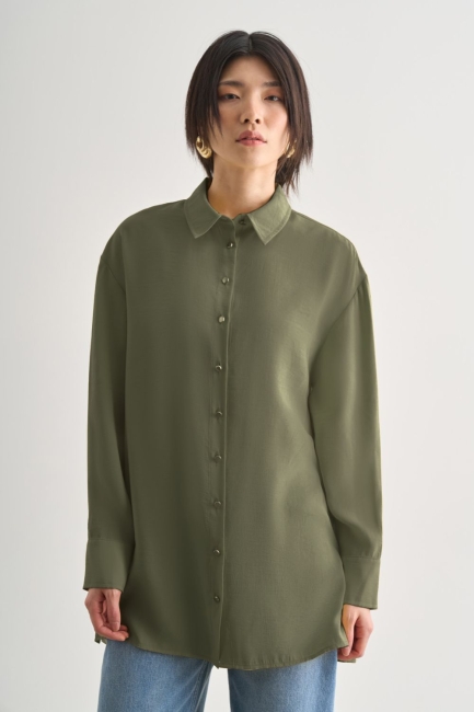 Mizalle - Mizalle Yan Düğme Detaylı Premium Modal Haki Tunik Mizalle - Mizalle Yan Düğme Detaylı Premium Modal Haki Tunik