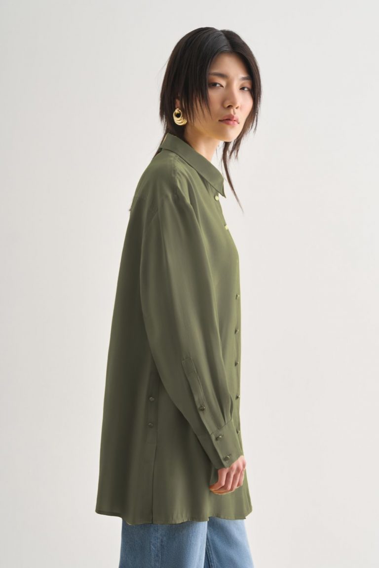 Mizalle Yan Düğme Detaylı Premium Modal Haki Tunik - Mizalle