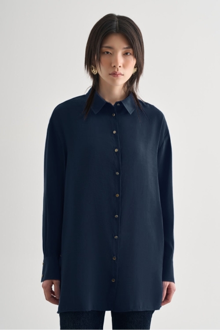 Mizalle - Mizalle Yan Düğme Detaylı Premium Modal İndigo Mavi Tunik Mizalle - Mizalle Yan Düğme Detaylı Premium Modal İndigo Mavi Tunik