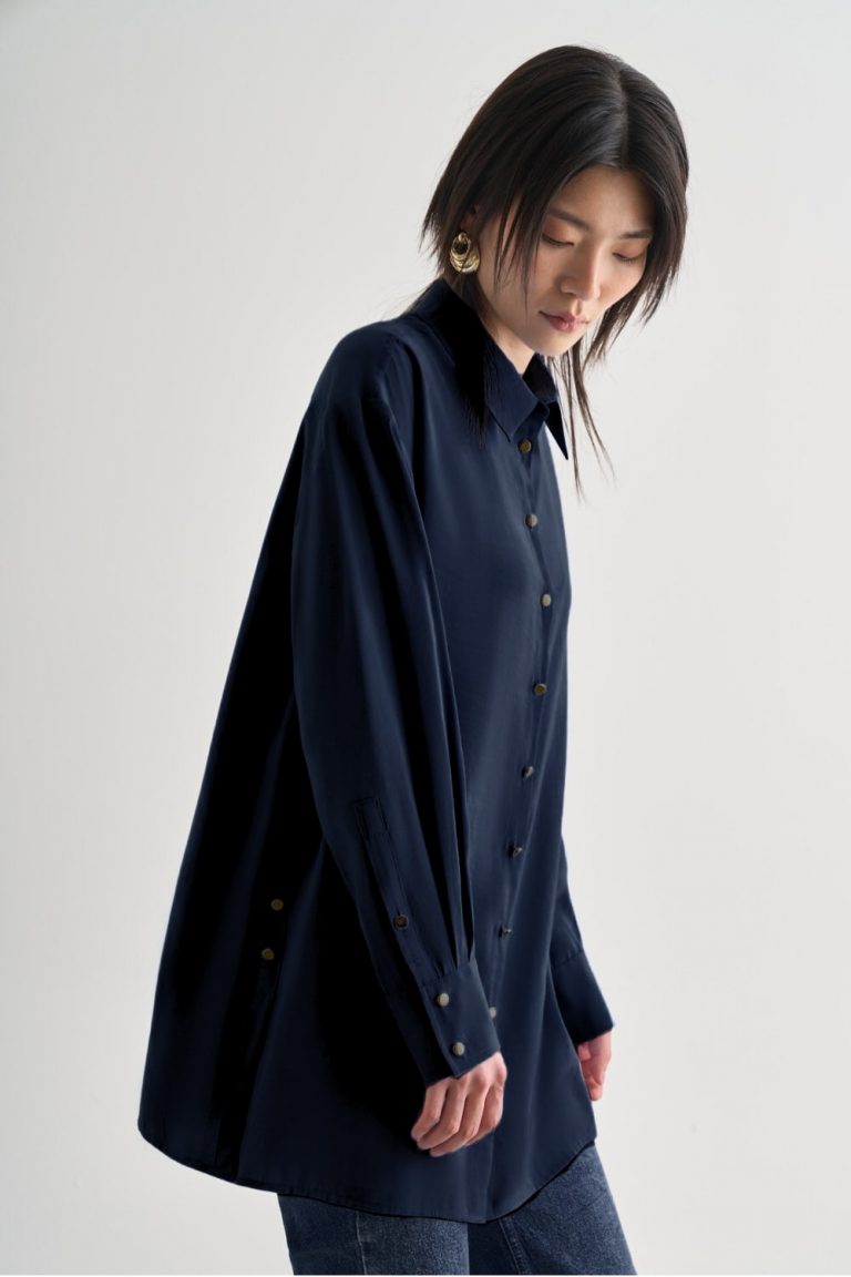 Mizalle Yan Düğme Detaylı Premium Modal İndigo Mavi Tunik - Mizalle