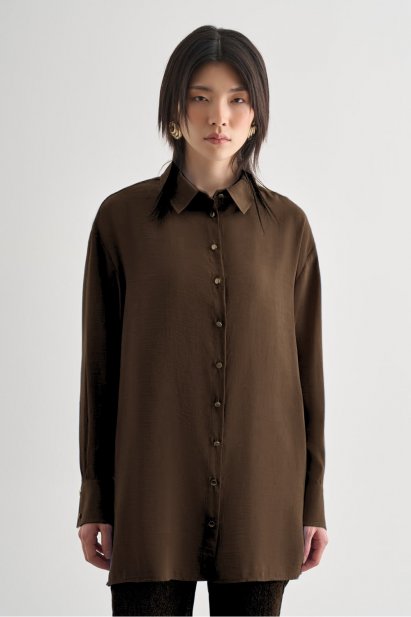 Mizalle Yan Düğme Detaylı Premium Modal Kahverengi Tunik - Mizalle