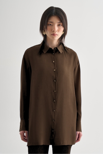 Mizalle - Mizalle Yan Düğme Detaylı Premium Modal Kahverengi Tunik Mizalle - Mizalle Yan Düğme Detaylı Premium Modal Kahverengi Tunik