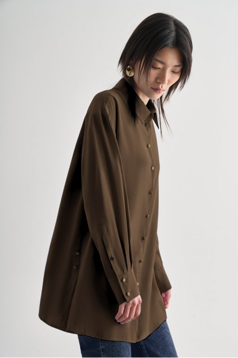 Mizalle Yan Düğme Detaylı Premium Modal Kahverengi Tunik - Mizalle