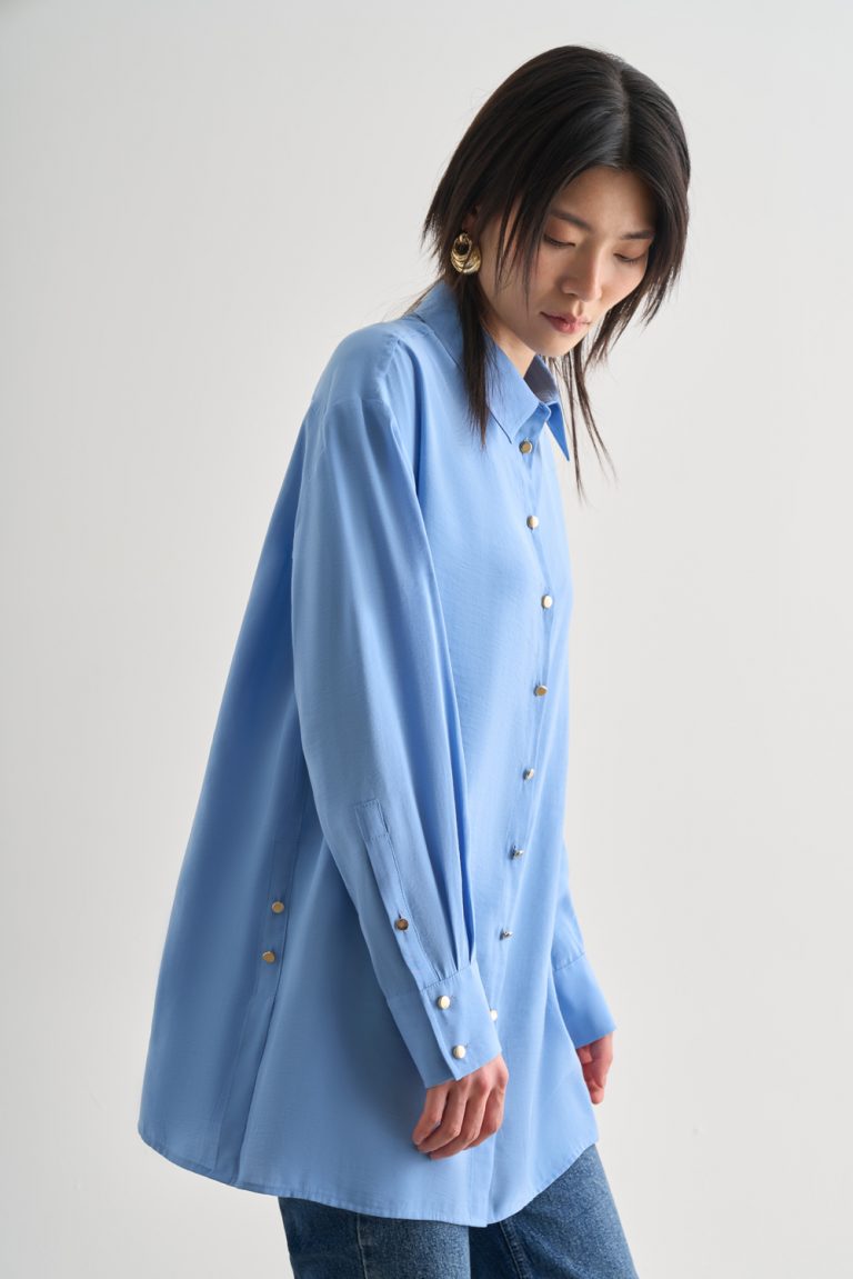 Mizalle Yan Düğme Detaylı Premium Modal Mavi Tunik - Mizalle