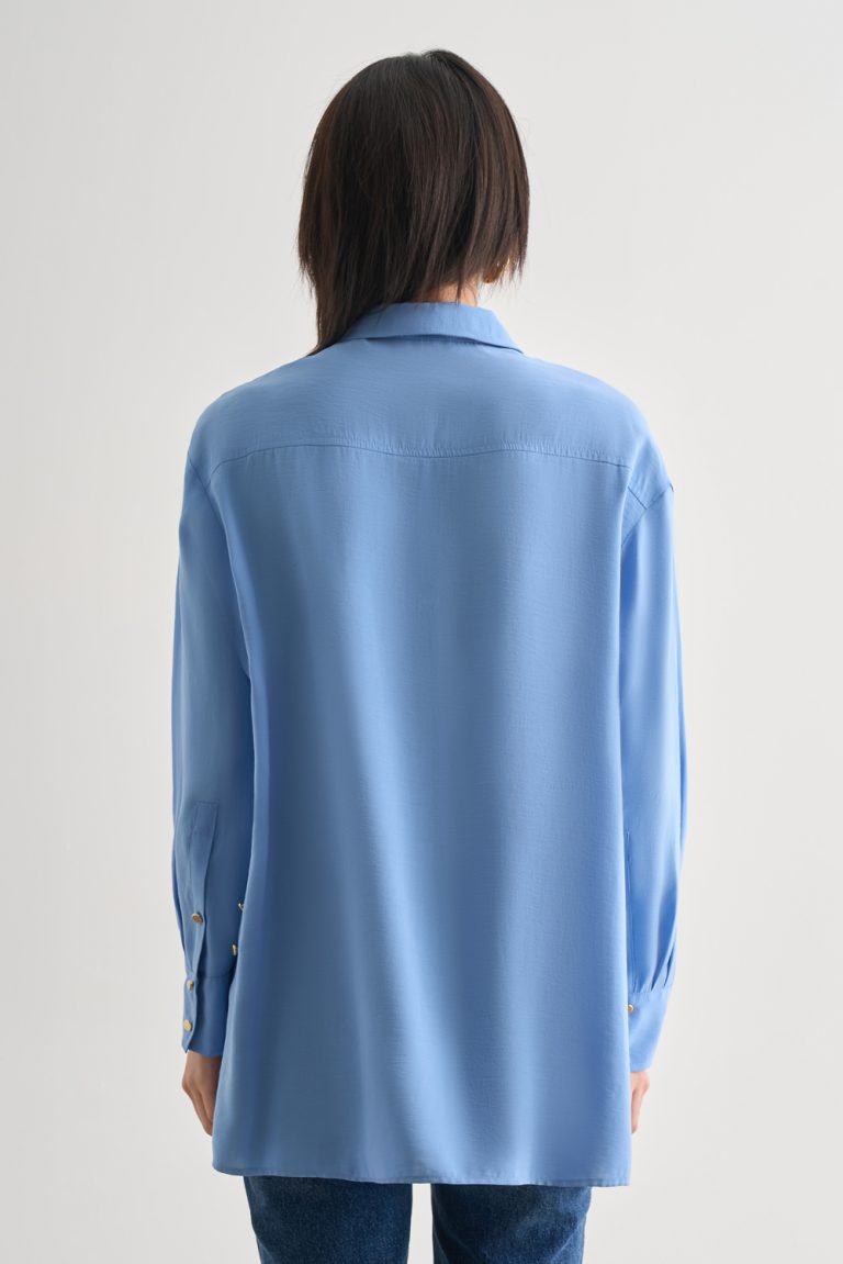 Mizalle Yan Düğme Detaylı Premium Modal Mavi Tunik - Mizalle