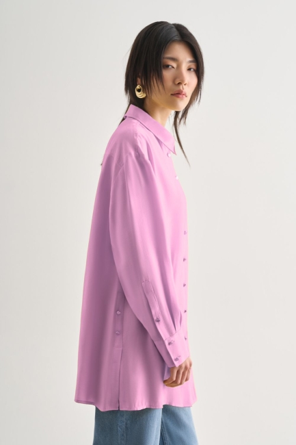 Mizalle - Mizalle Yan Düğme Detaylı Premium Modal Pembe Tunik Mizalle - Mizalle Yan Düğme Detaylı Premium Modal Pembe Tunik