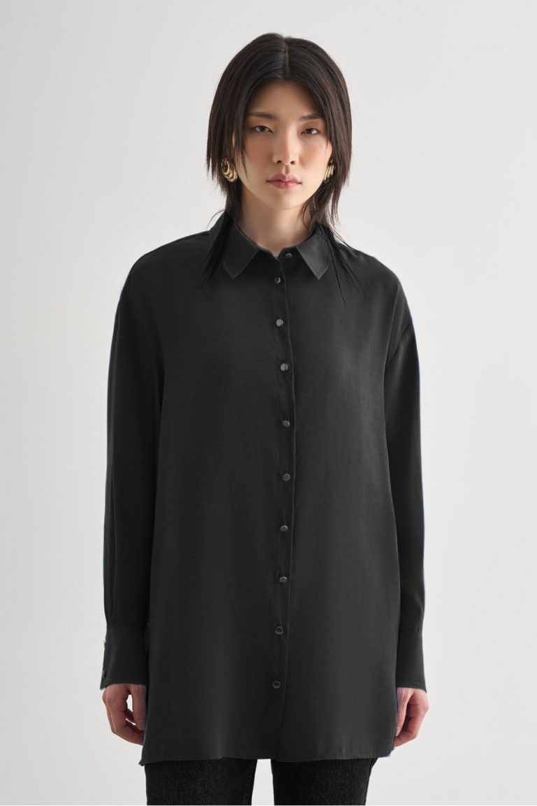 Mizalle Yan Düğme Detaylı Premium Modal Siyah Tunik - Mizalle