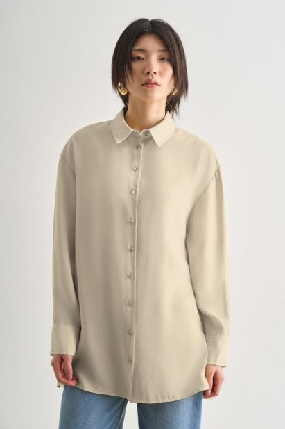 Mizalle Yan Düğme Detaylı Premium Modal Taş Rengi Tunik - Mizalle