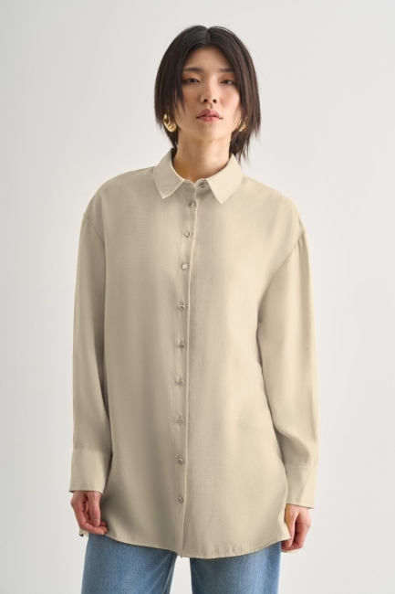 Mizalle - Mizalle Yan Düğme Detaylı Premium Modal Taş Rengi Tunik Mizalle - Mizalle Yan Düğme Detaylı Premium Modal Taş Rengi Tunik