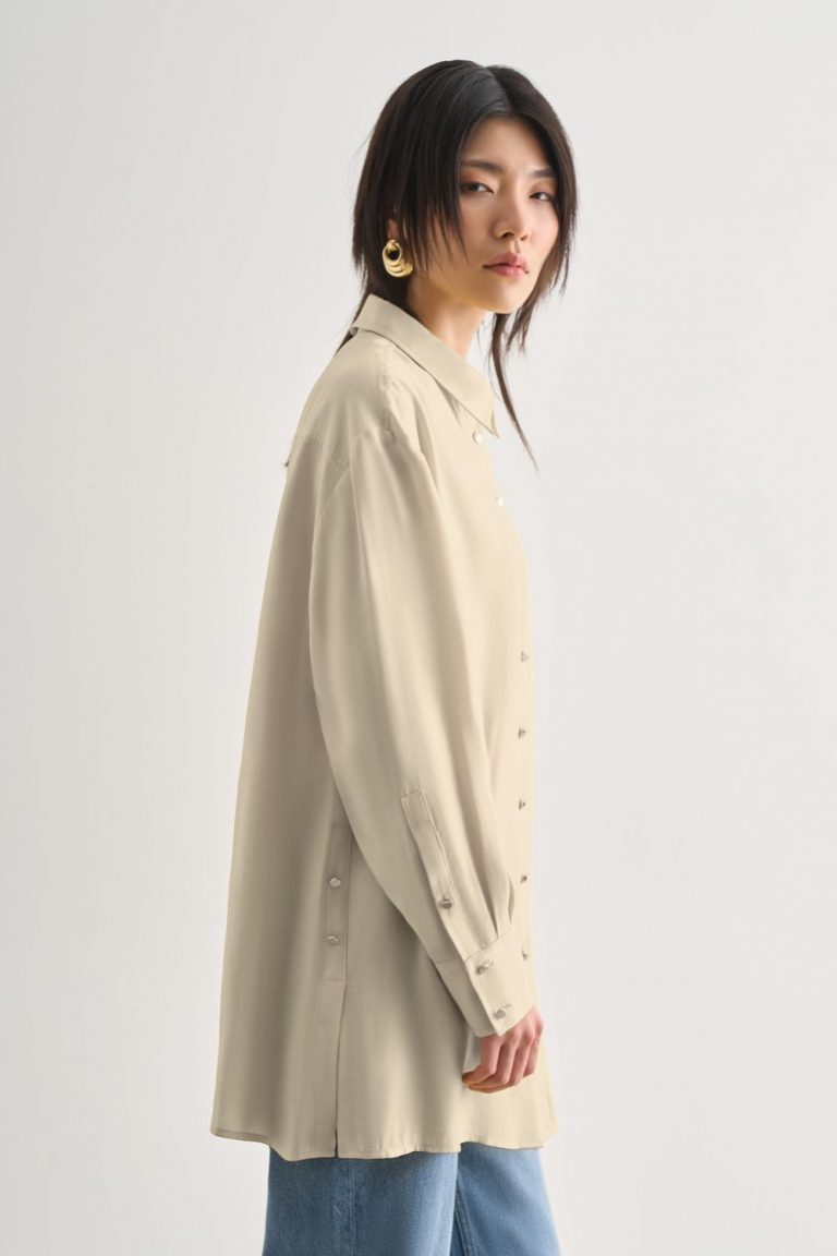 Mizalle Yan Düğme Detaylı Premium Modal Taş Rengi Tunik - Mizalle