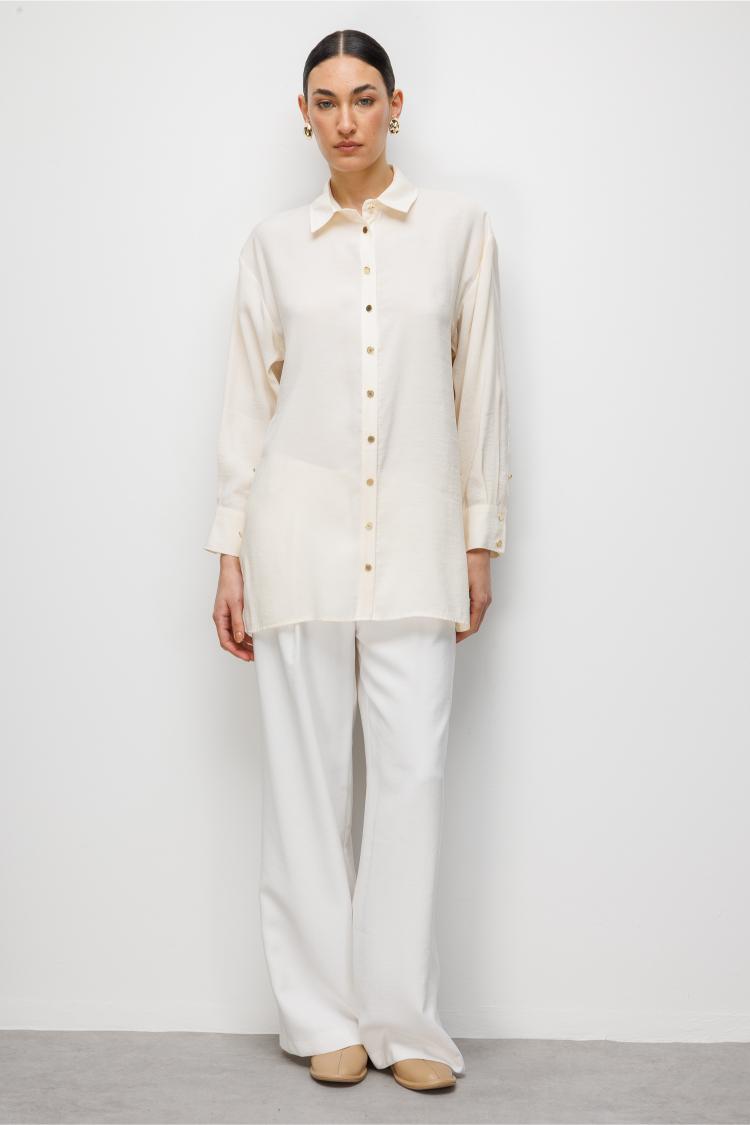 Mizalle Yan Düğme Detaylı Premium Modal Taş Rengi Tunik - 2