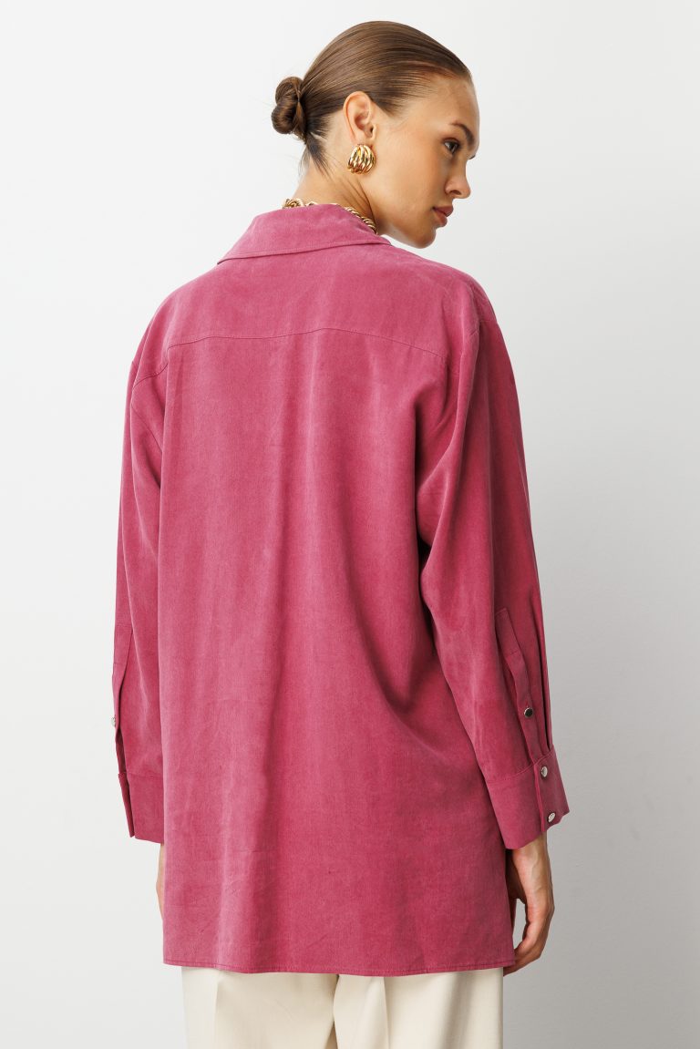 Mizalle Yan Düğmeli Mürdüm Cupro Tunik - Mizalle