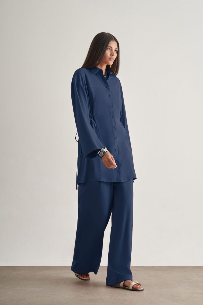 Mizalle Yandan Bağlı Modal Karışımlı İndigo Mavi Tunik - Mizalle