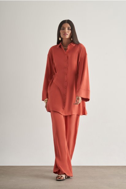 Mizalle Yandan Bağlı Modal Karışımlı Mercan Rengi Tunik - Mizalle