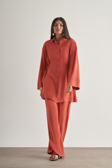 Mizalle - Mizalle Yandan Bağlı Modal Karışımlı Mercan Rengi Tunik Mizalle - Mizalle Yandan Bağlı Modal Karışımlı Mercan Rengi Tunik