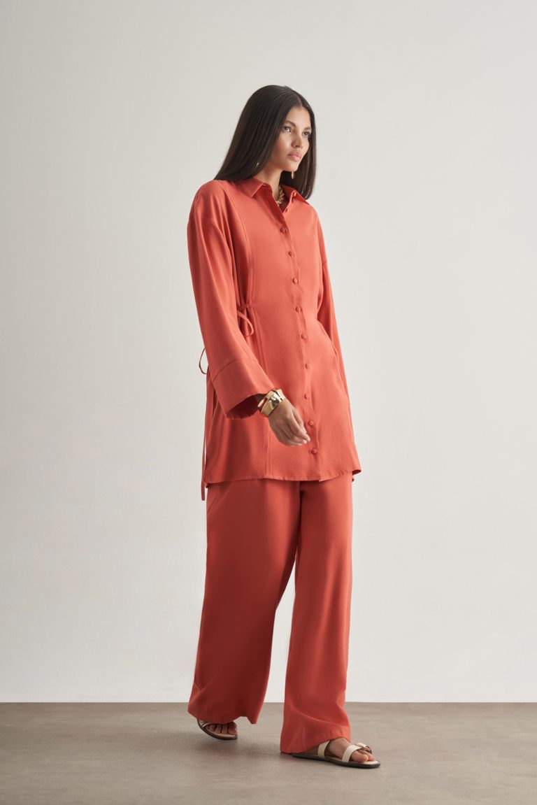 Mizalle Yandan Bağlı Modal Karışımlı Mercan Rengi Tunik - Mizalle