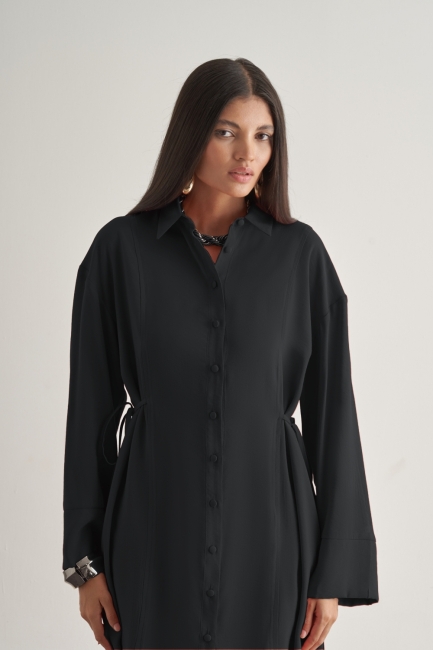 Mizalle - Mizalle Yandan Bağlı Modal Karışımlı Siyah Tunik Mizalle - Mizalle Yandan Bağlı Modal Karışımlı Siyah Tunik