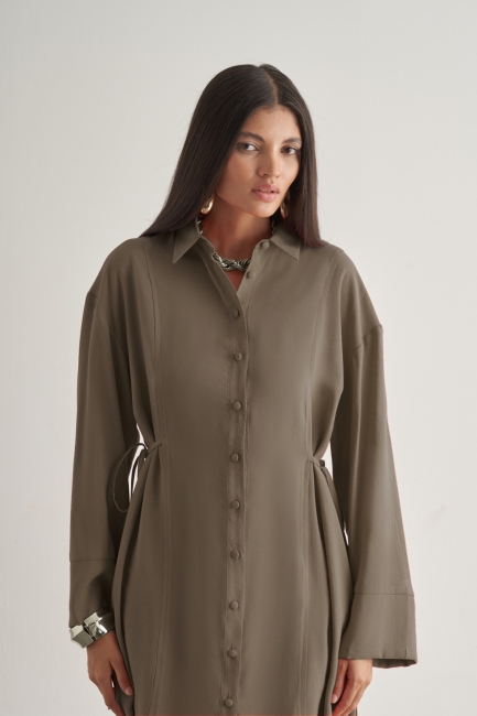 Mizalle - Mizalle Yandan Bağlı Modal Karışımlı Vizon Rengi Tunik Mizalle - Mizalle Yandan Bağlı Modal Karışımlı Vizon Rengi Tunik