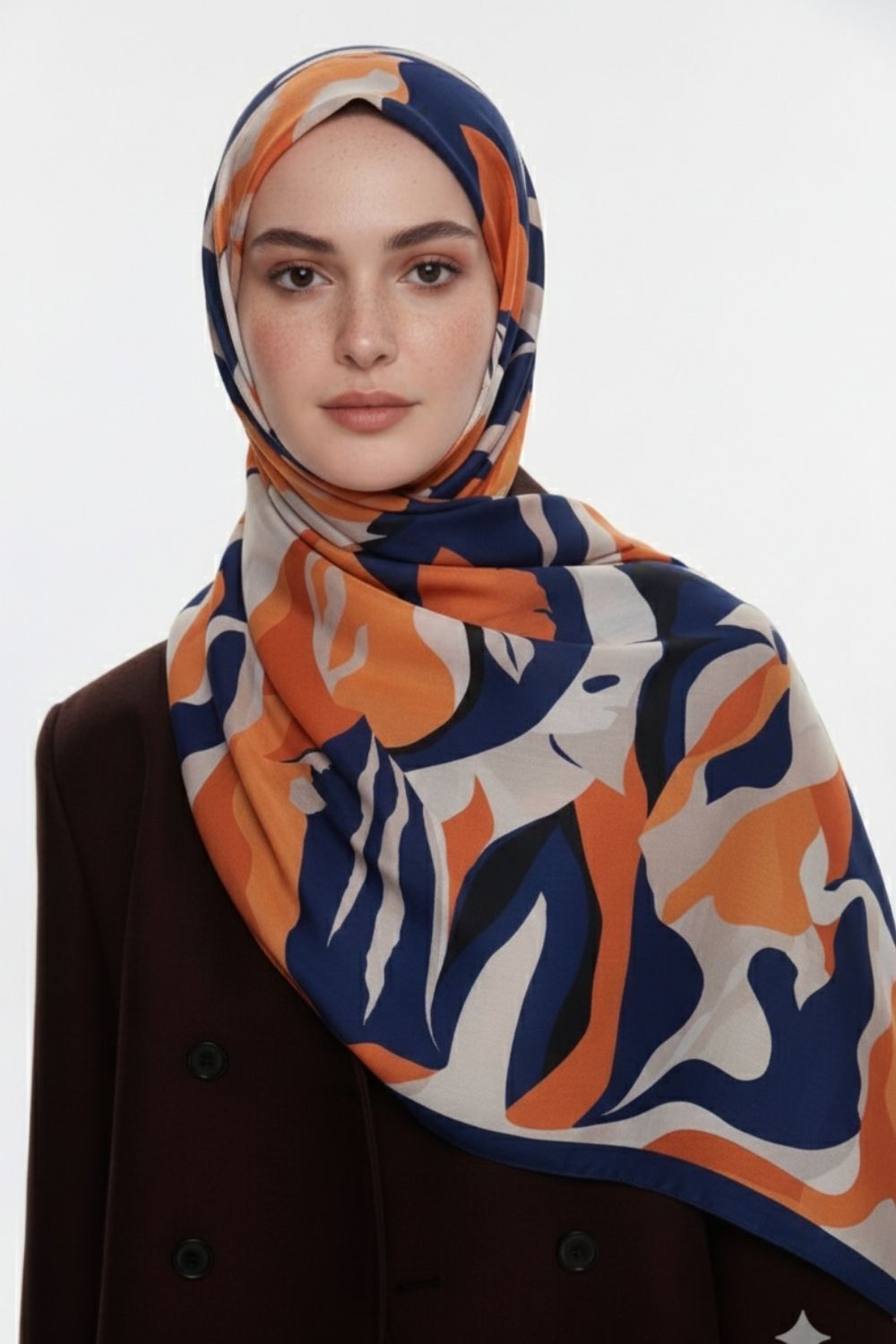 Mizalle & YAQA Çok Renk Desenli Lacivert Şal - 1