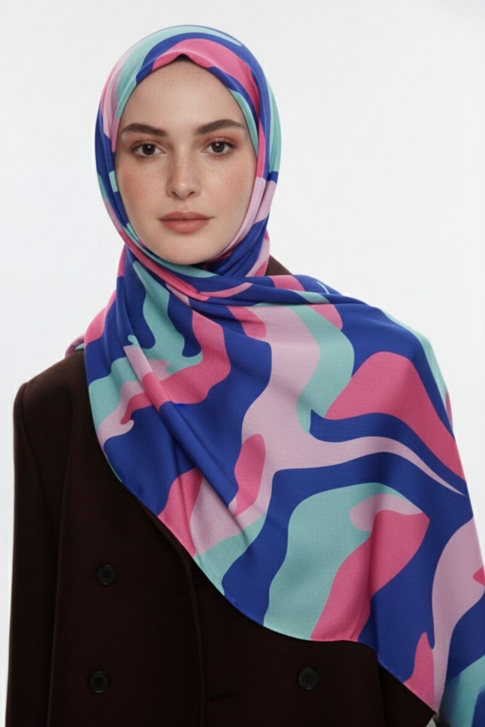 Mizalle & YAQA Çok Renk Desenli Mint Rengi Şal - 1