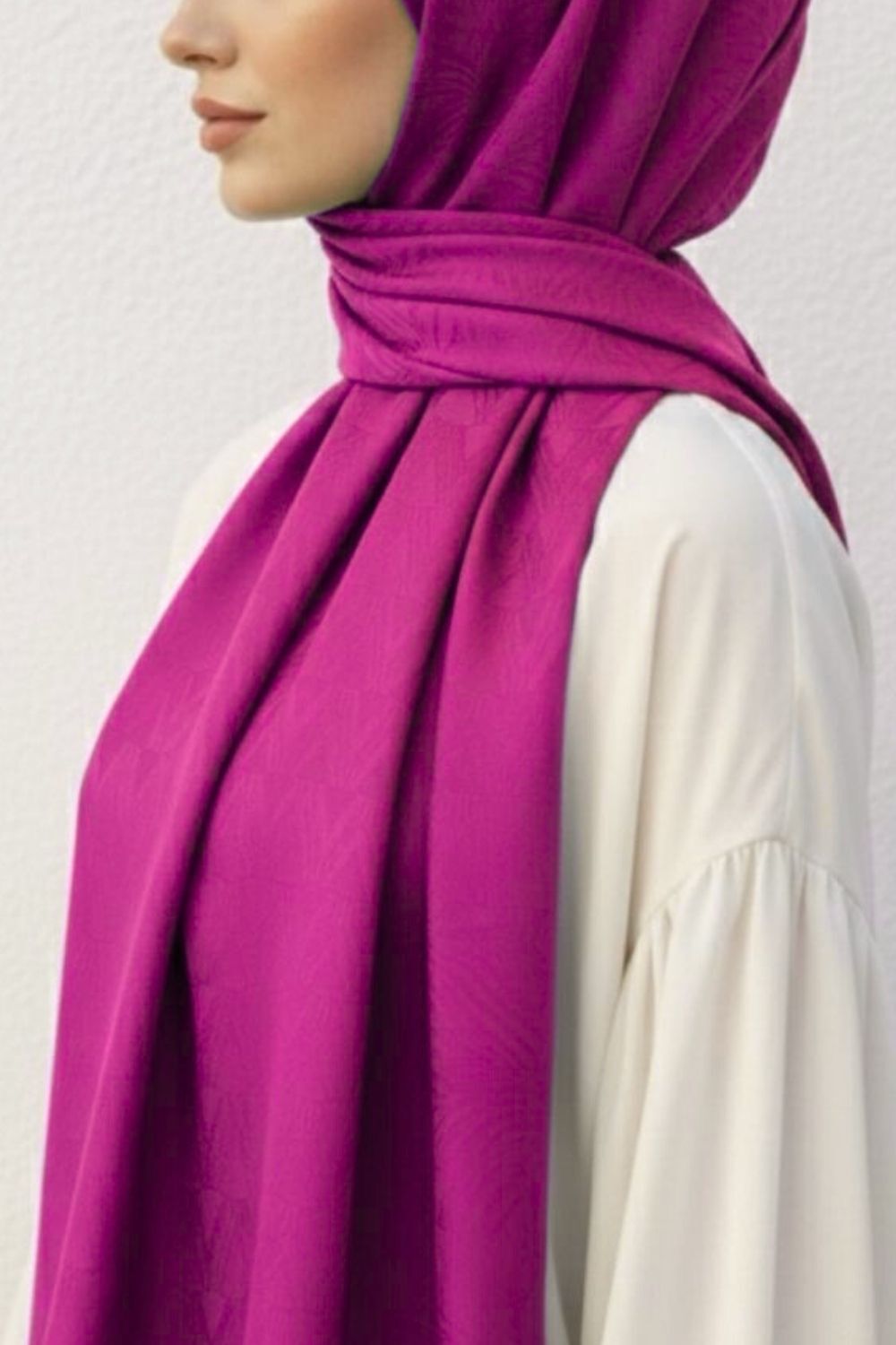 Mizalle & YAQA Filigran Desenli Jakarlı Fuşya Şal - 3