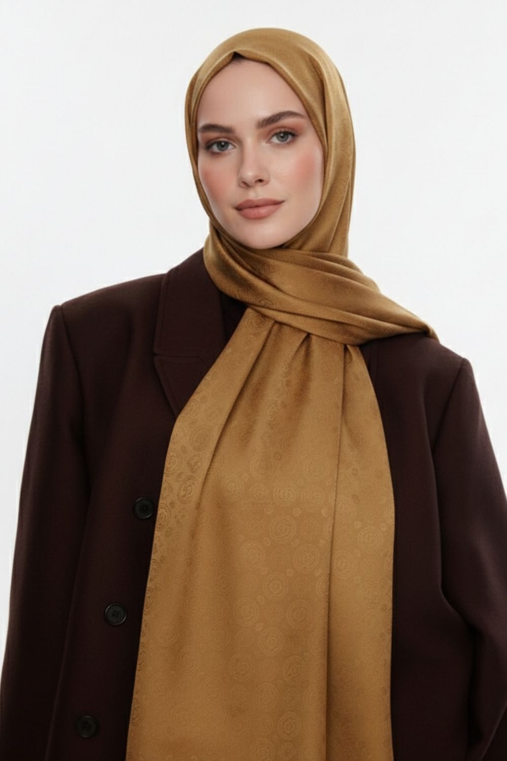 Mizalle & YAQA Filigranlı Hardal Rengi Şal - 1