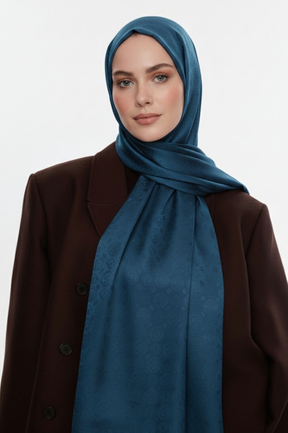 Mizalle & YAQA Filigranlı Petrol Rengi Şal - 1