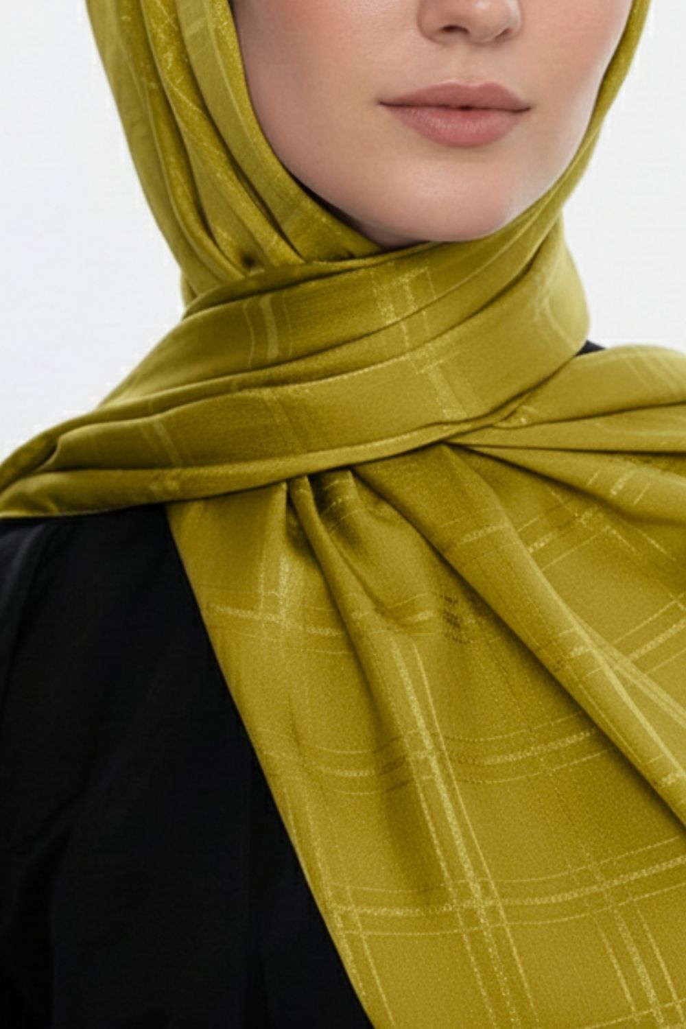 Mizalle & YAQA Kare Desen Jakarlı Hardal Rengi Şal - 2