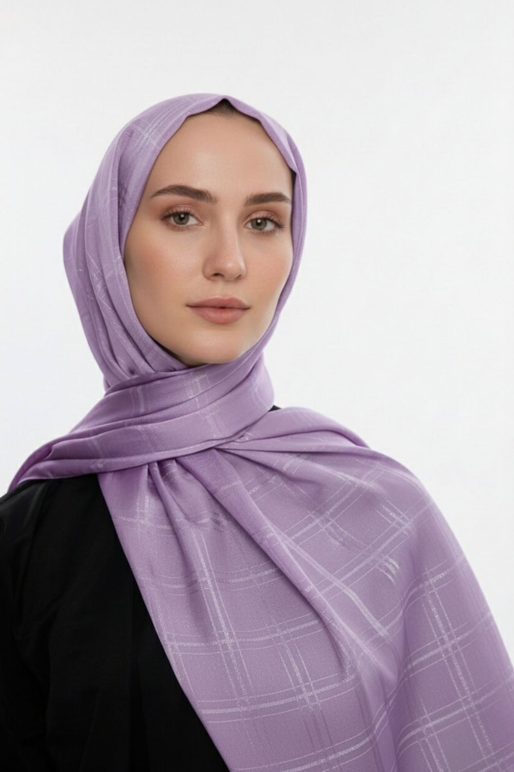 Mizalle & YAQA Kare Desen Jakarlı Lila Şal - 1